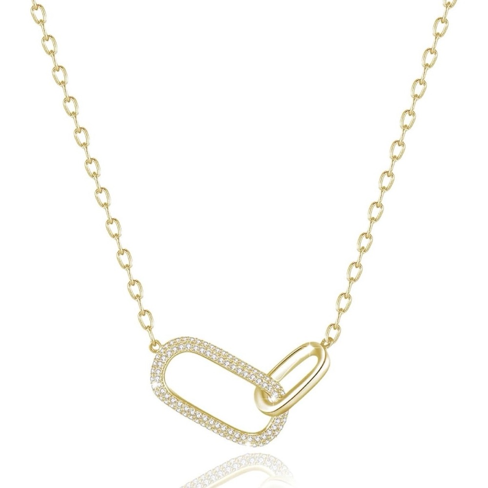 Gold Interlock Pendant Necklace / Gift Bag and Box / Jewelry Cleaner - Picture 2 of 5